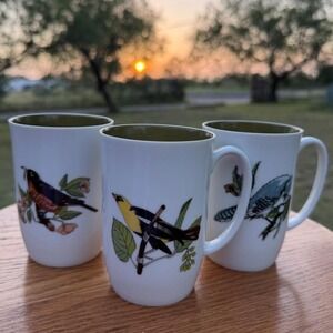 Vintage Neiman Marcus Fitz & Floyd Collector's Bird Mug Set of 3 Ceramic Cups